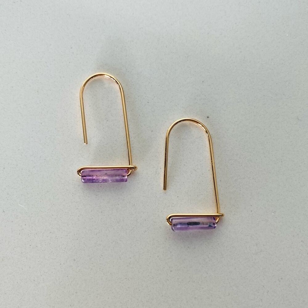 NEW REVOLVE NORDSTROM 18kt Gold Filled Vermeil Purple Amethyst Bead Earrings - Picture 5 of 7